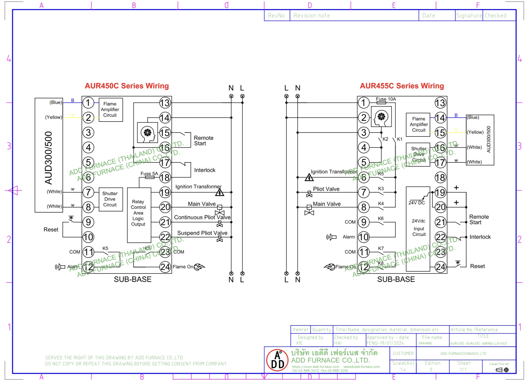 aur450c series with aur455c wiring layout