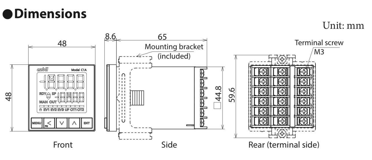 azbil-c1a-dimensions